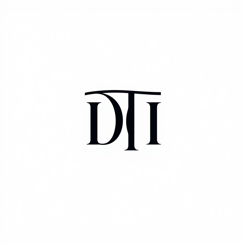 Monogram Logo idea: monogram logo combining the letters DTI , elegant intertwined letterforms, flat vector logo, centered, solid white background, high contrast, luxury b