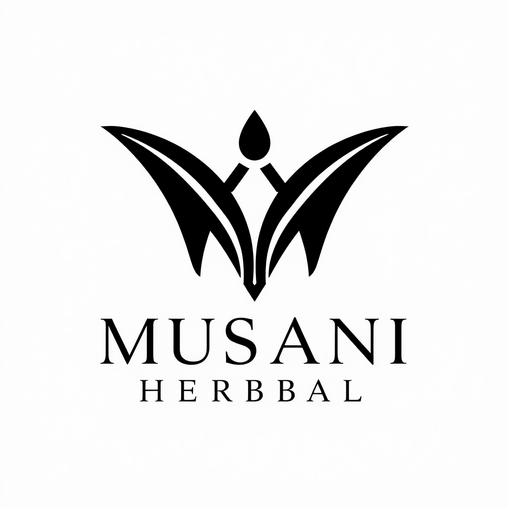 Wordmark Logo idea: wordmark logo of Create a premium luxury cosmetic logo for MUSANI HERBAL. Design a unique, bold and elegant MH monogram using the letters M and H comb