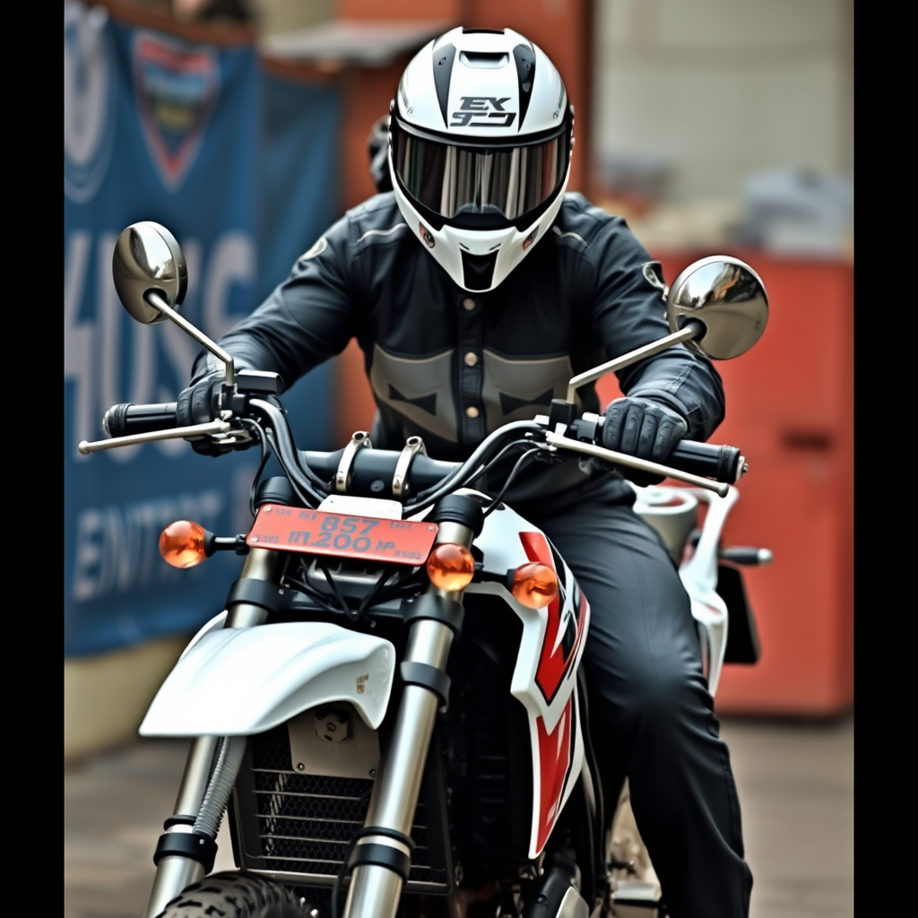 Main logo studio: Make a motorbike with a white begron