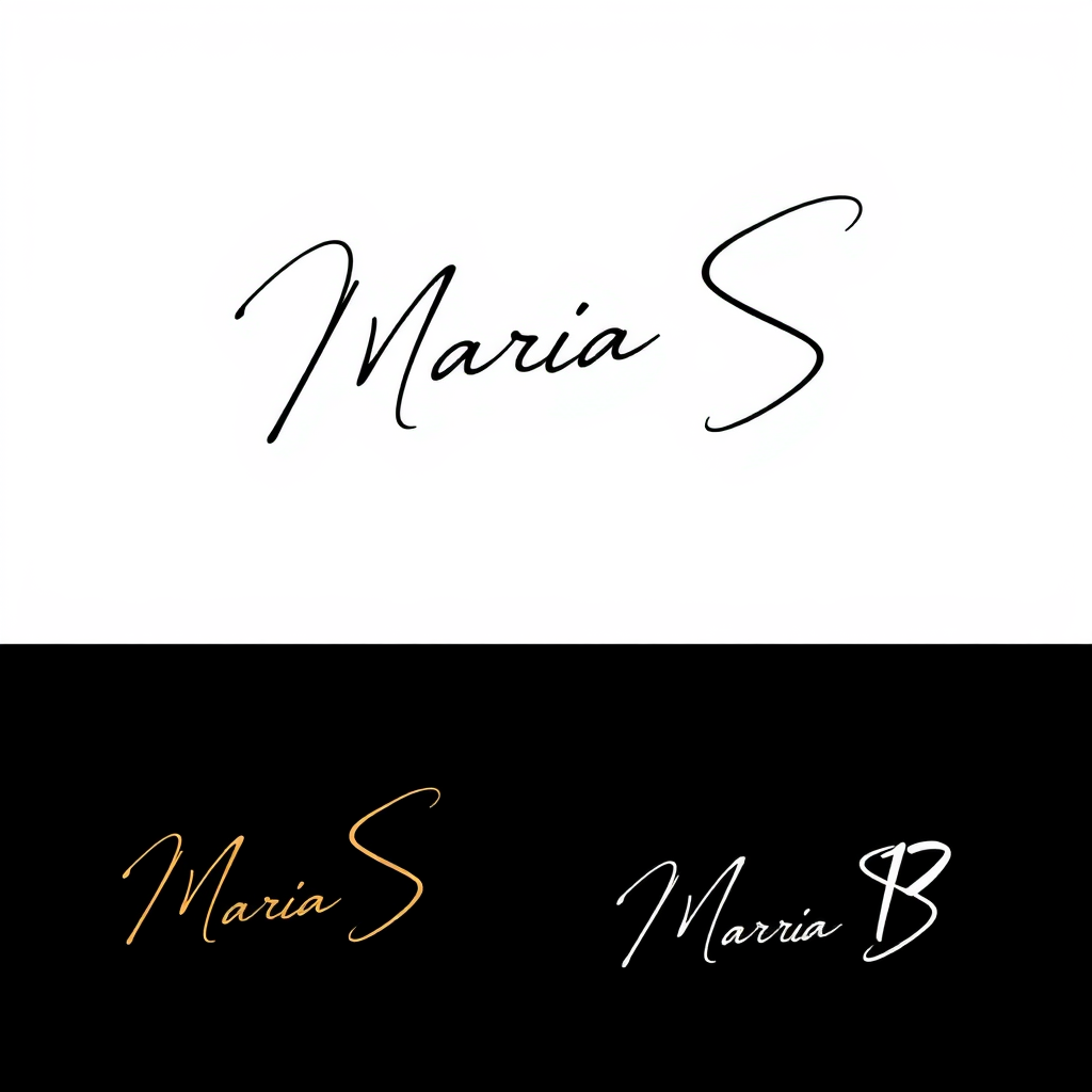 Main logo studio: Create a unique artistic signature combining the name “Maria”, the letter “S”, and the number “13”. Make it look like a handwritten artist signature: