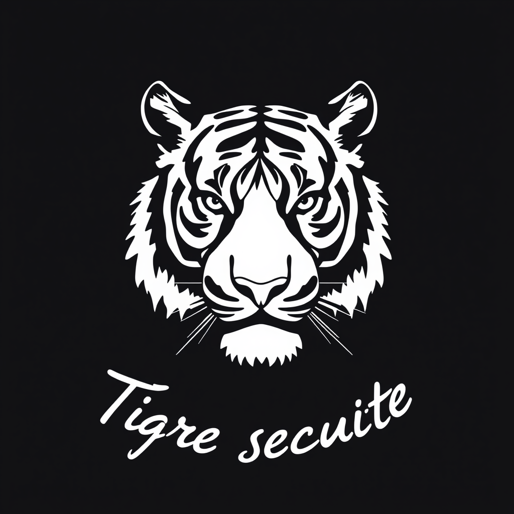 Main logo studio: logo de tigre sur fonds blanc ecrit tigre securite en dessous