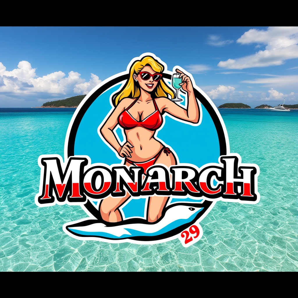 Main logo studio: Monarch 29 skal logoen hete.Kan du lage en fet russe logo med blonde jenter i bikini og sportsbiler og drikke i bakrunden og litt sånn typisk russe lo