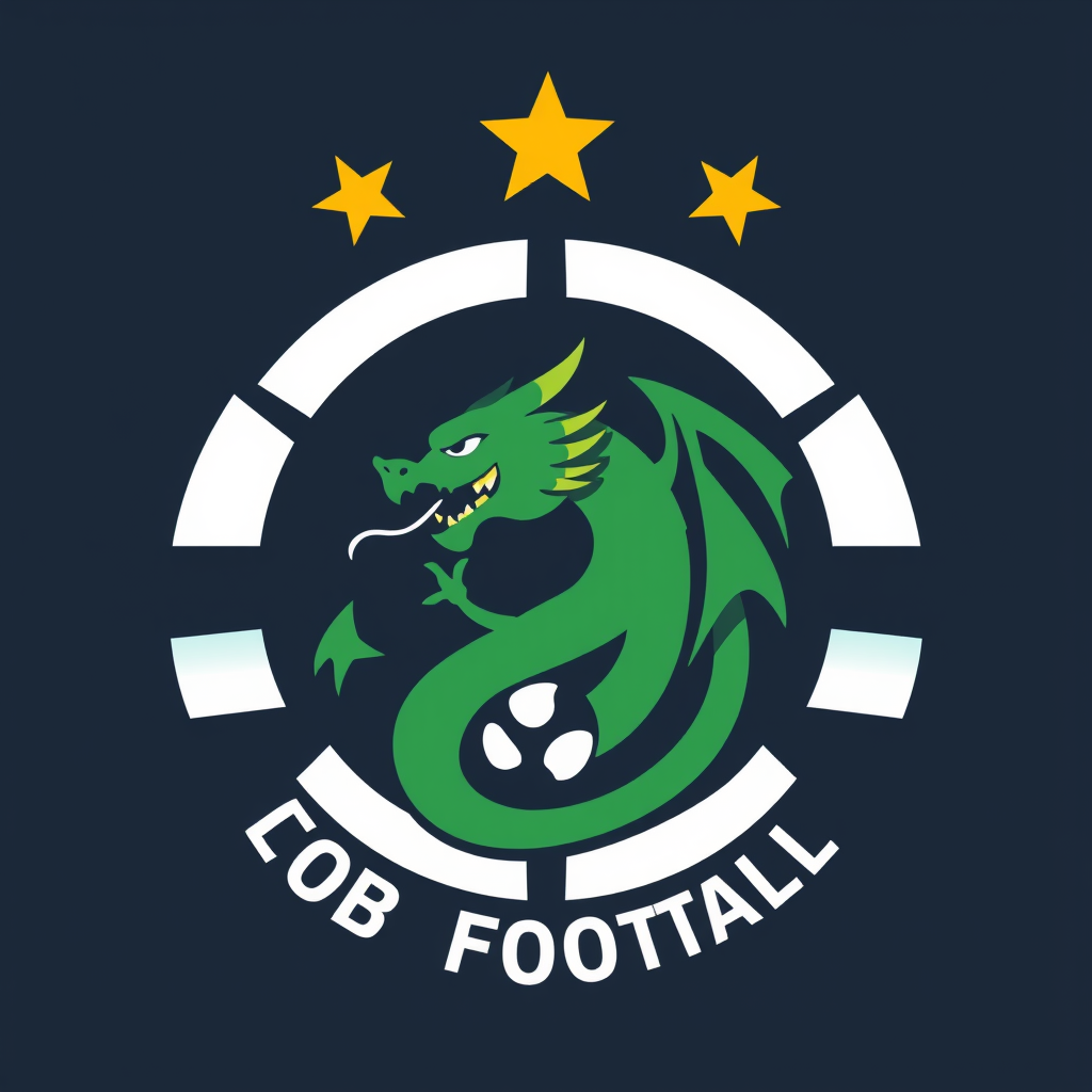 Main logo studio: Logo club football avec dragon au centre et quatre étoiles en haut couleur OR