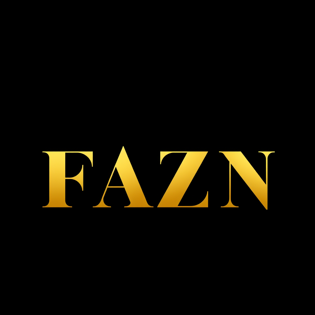 Main logo studio: ELEGANT SIGNATURE monogram logo combining letters FAZN gold, luxury brand “Create a logo for my brand named FAZN . background COLOR SHOULD BE BLACK. L