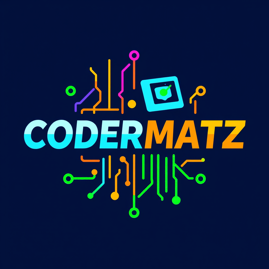 Main logo studio: Crea un logo moderno e creativo per una scuola chiamata “CODERMATZ”. Il logo deve avere uno stile tecnologico e giovanile, con colori vivaci come blu