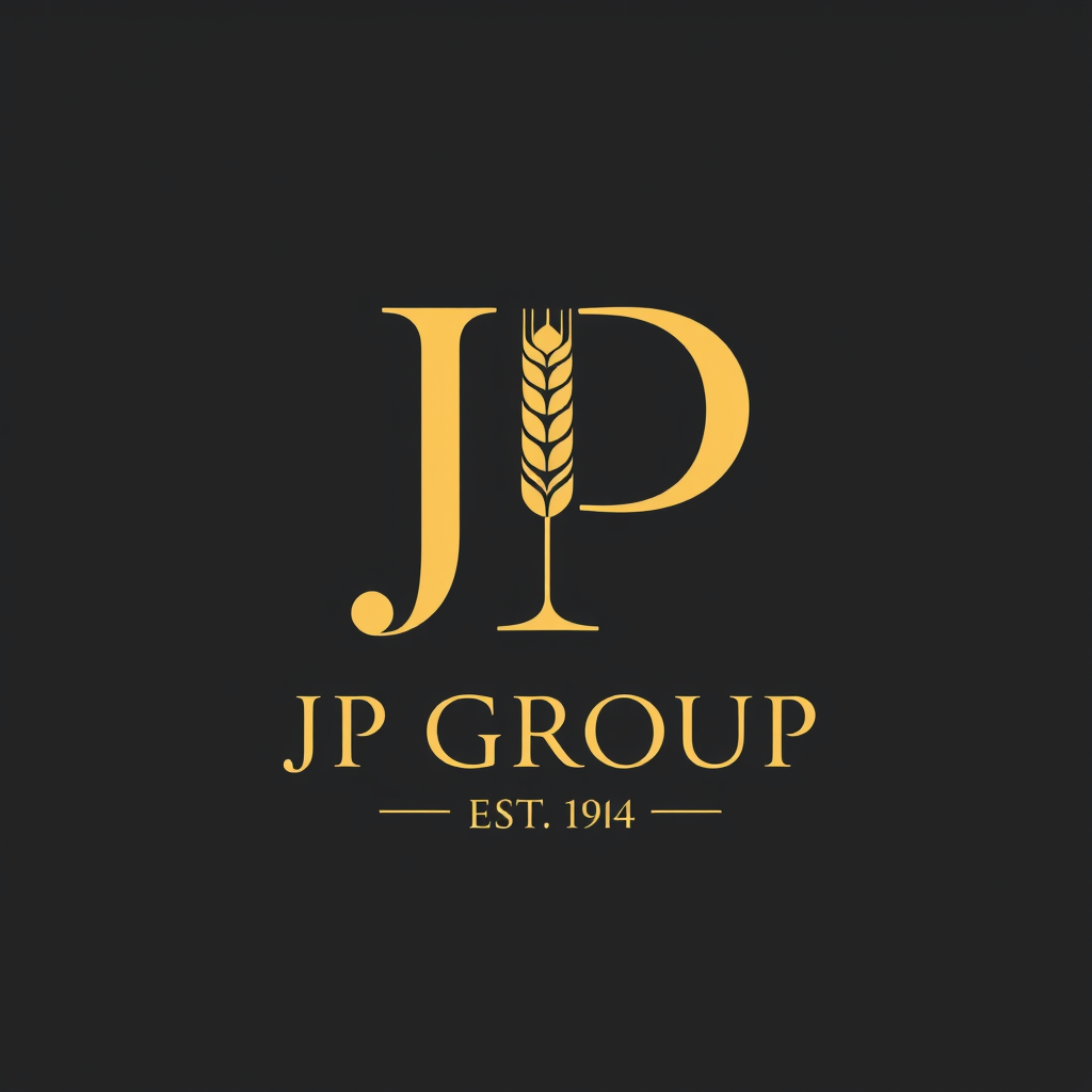 Main logo studio: Design a luxurious and minimal logo for JP Group, established in 1944. Create a custom JP monogram using elegant serif typography. Integrate a single