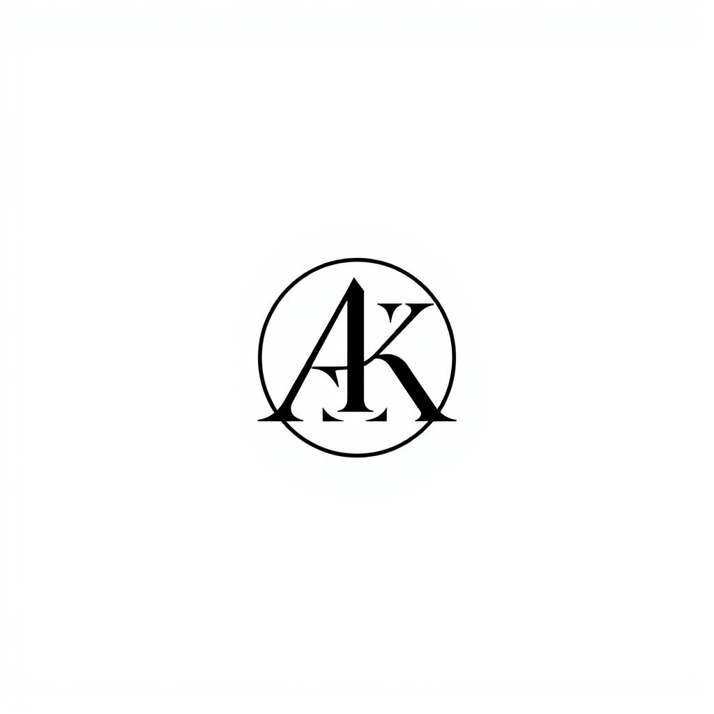 Monogram Logo idea: monogram logo combining the letters ARK, clothing and bags brands , elegant intertwined letterforms, flat vector logo, centered, solid white backgroun