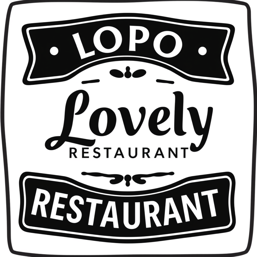 Wordmark Logo idea: wordmark logo of Lovely restaurant , bold clean typography, flat vector logo, centered, solid white background, high contrast, professional brand iden