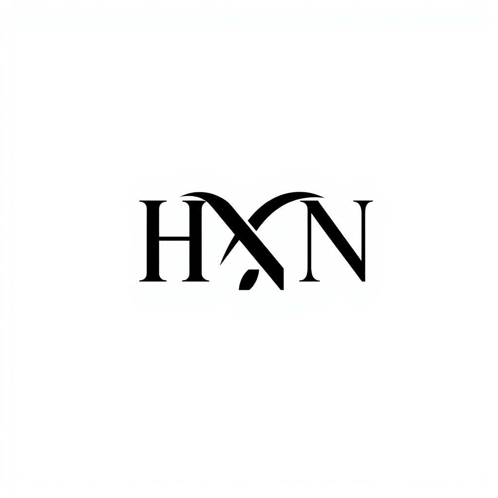 Monogram Logo idea: monogram logo combining the letters merging the initials “HA” and “AN” into a single symbol. Physically interlock and connect all four letters, sharin