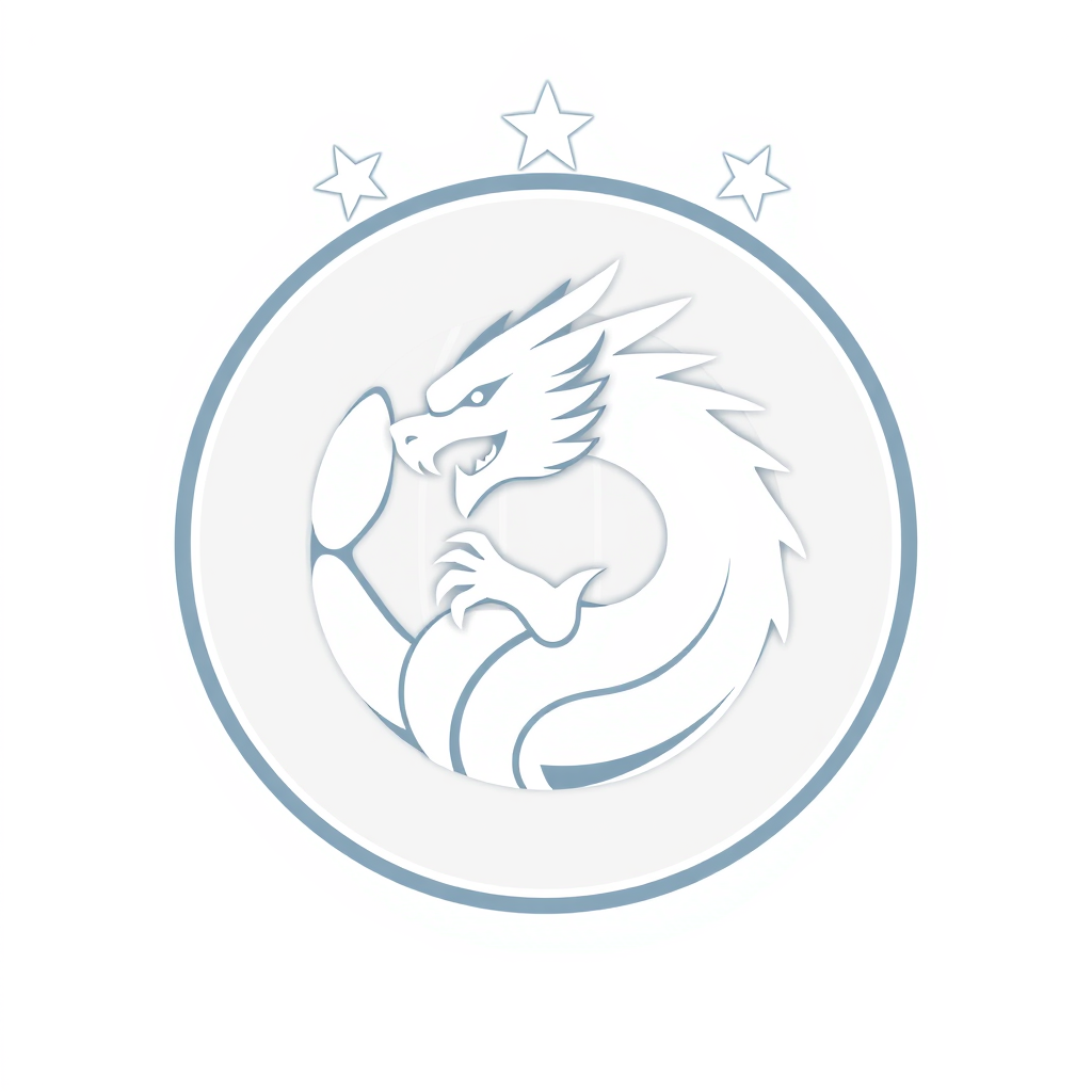 Main logo studio: Logo de football blanc/doré avec dragon dedans, 4 étoiles en haut alignés