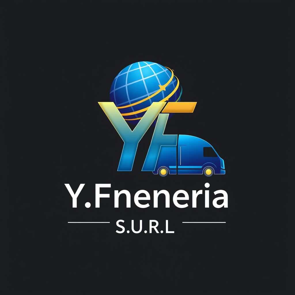 Main logo studio: Crear un logo profesional de una empresa de transporte y logística basándote en la imagen de referencia. Mantener las iniciales YF grandes, en azul ro