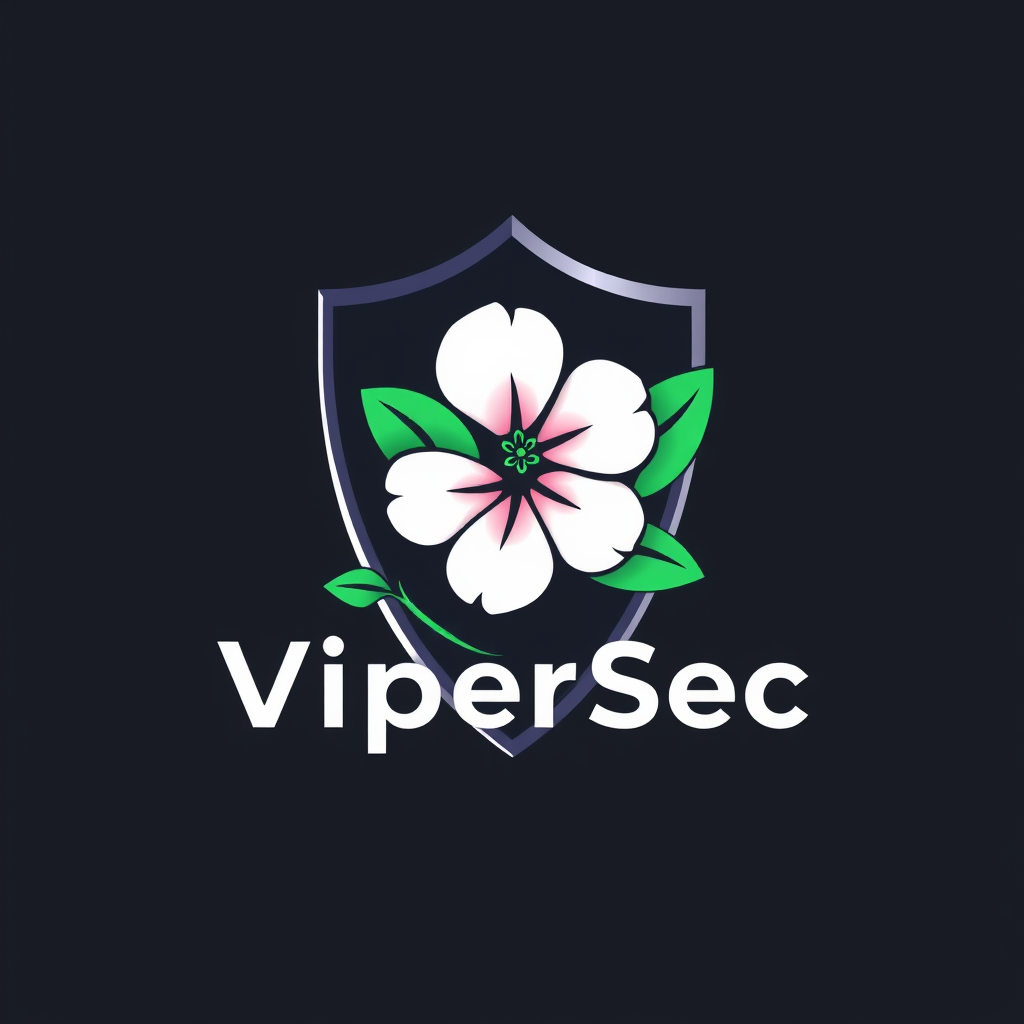 Main logo studio: CyberSecurity team emblem logo, a Sakura herb and shield, team title ViperSec