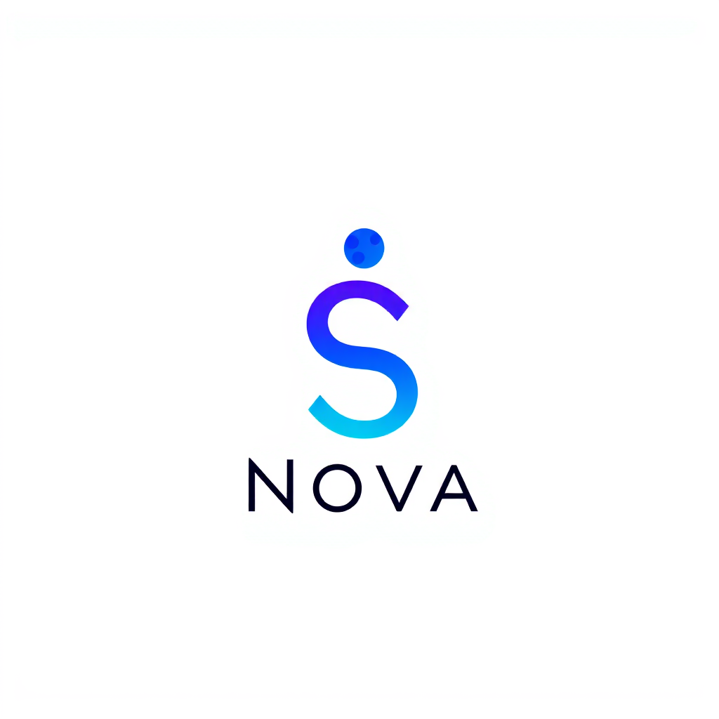 Lettermark Logo idea: lettermark logo of the letters abstract geometric icon logo for an AI tech startup named Nova, blue and violet R + S + A + moon , monogram initials, e