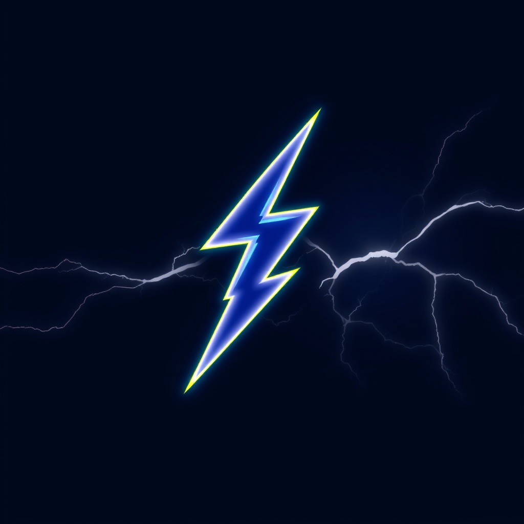 Main logo studio: simples logo name flash stormer farben dunkelblau lila neongelb tornado aus blitzen