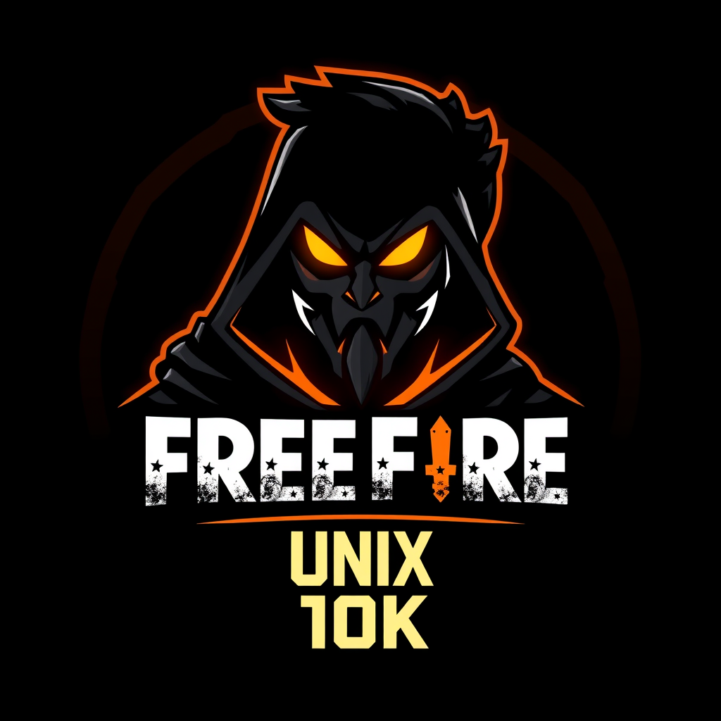 Main logo studio: Create a professional Free Fire gaming logo using the uploaded reference image. Keep the original character design and add the exact name UNIX 10K bel
