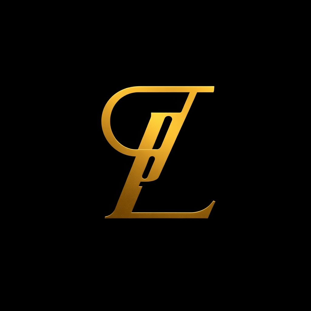 Main logo studio: elegant monogram logo combining letters F and L, gold, luxury brand nigth cartel