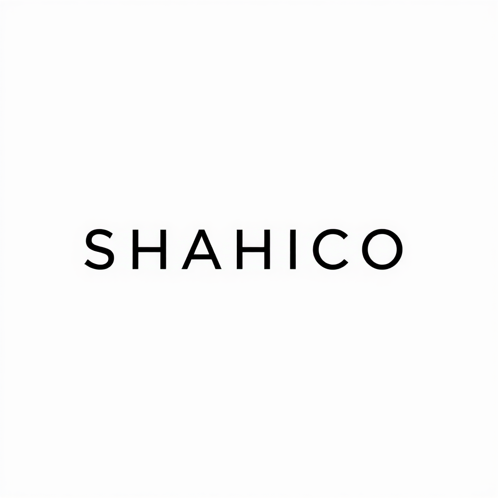 Main logo studio: Create a clean minimalist wordmark logo for "SHAHICO". The word SHAHICO must remain the main focus. Redesign only the letter "H" using simple industri