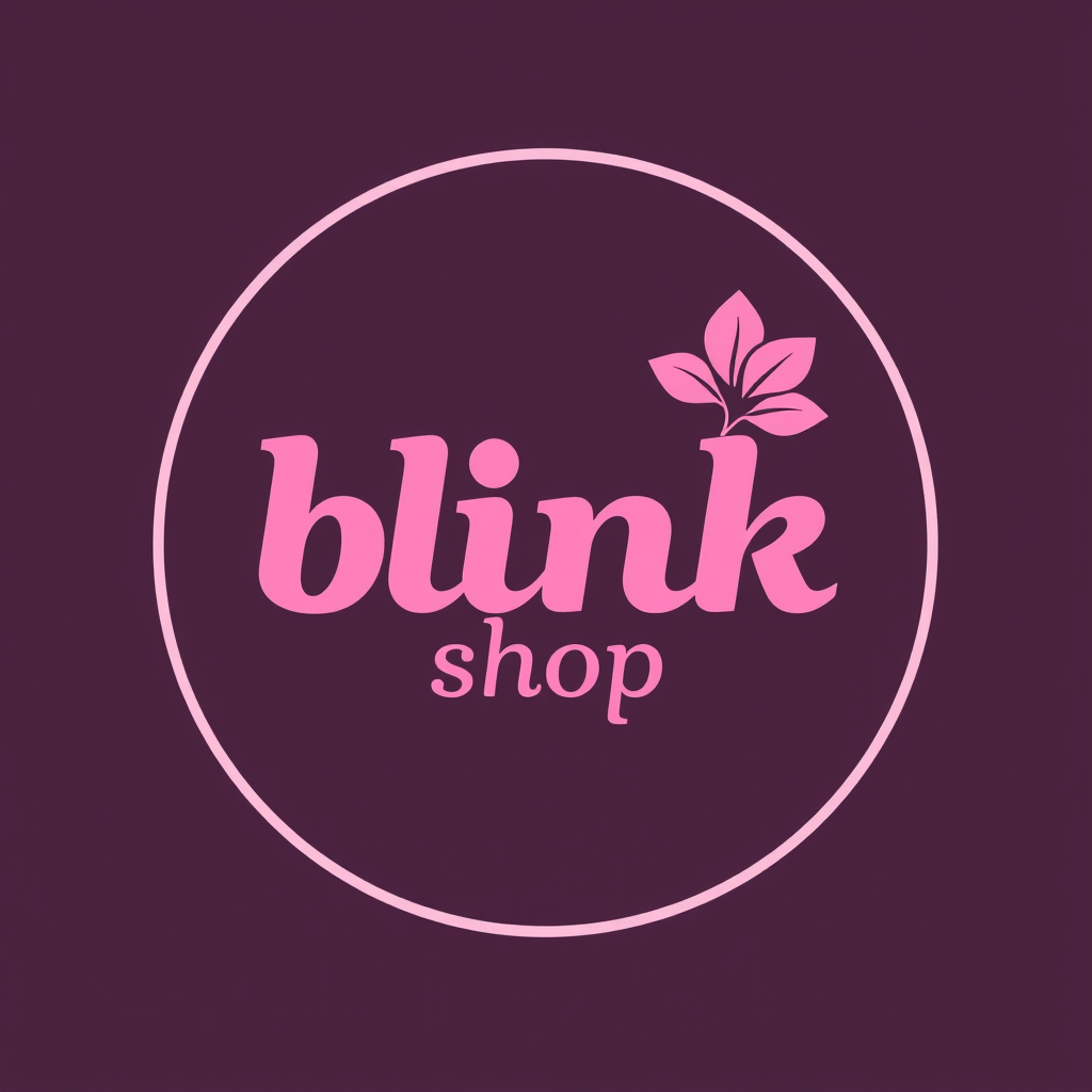 Main logo studio: mi logo tiene que decir blink shop, la forma tiene que ser un obalo y el fondo tiene que ser rosa pastel bonito y las letras moradas pastel bonitas y 