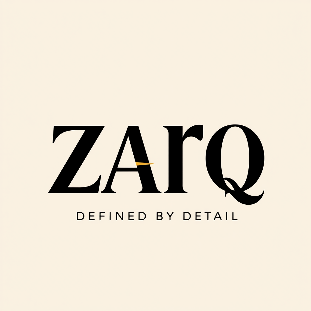 Main logo studio: Create a unique premium wordmark logo for **ZARQ**. Custom bold uppercase typography, elegant proportions, unusual **A and Q**, distinctive letter sha