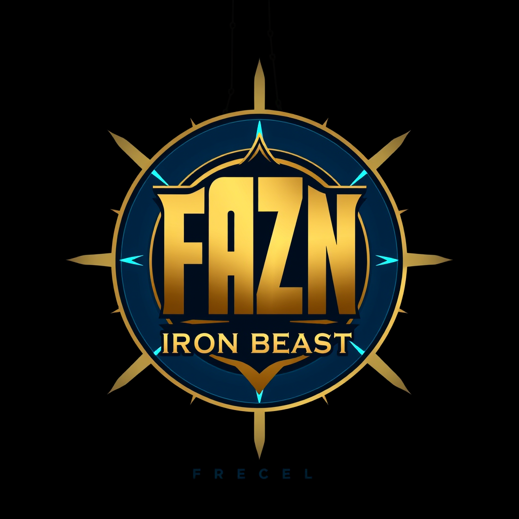 Main logo studio: elegant monogram logo combining letters FAZN gold, luxury brand “Create a logo for my gym named IRON BEAST. gym like things ex: dumbels machine backgr