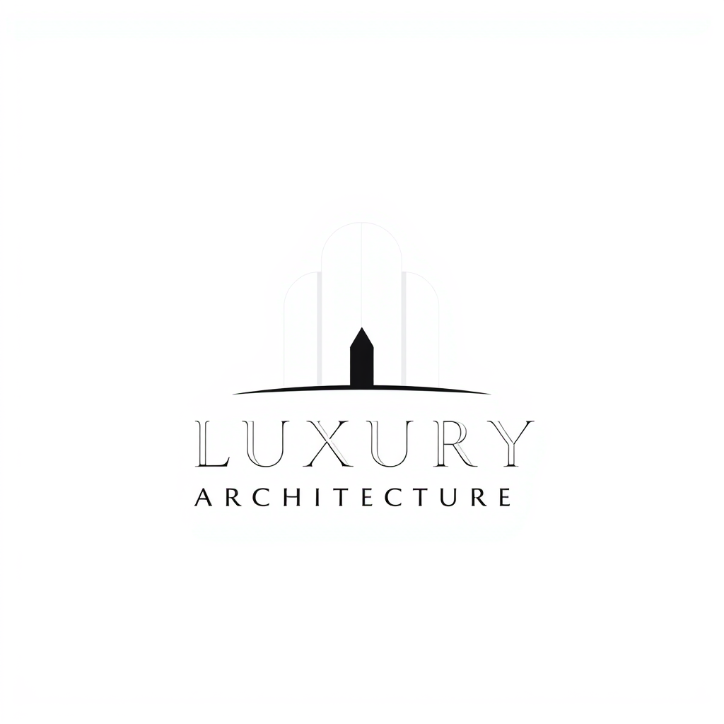Main logo studio: Minimalist luxury architecture logo, geometric architectural symbol, clean sharp lines, elegant proportions, creative and professional, black and whit