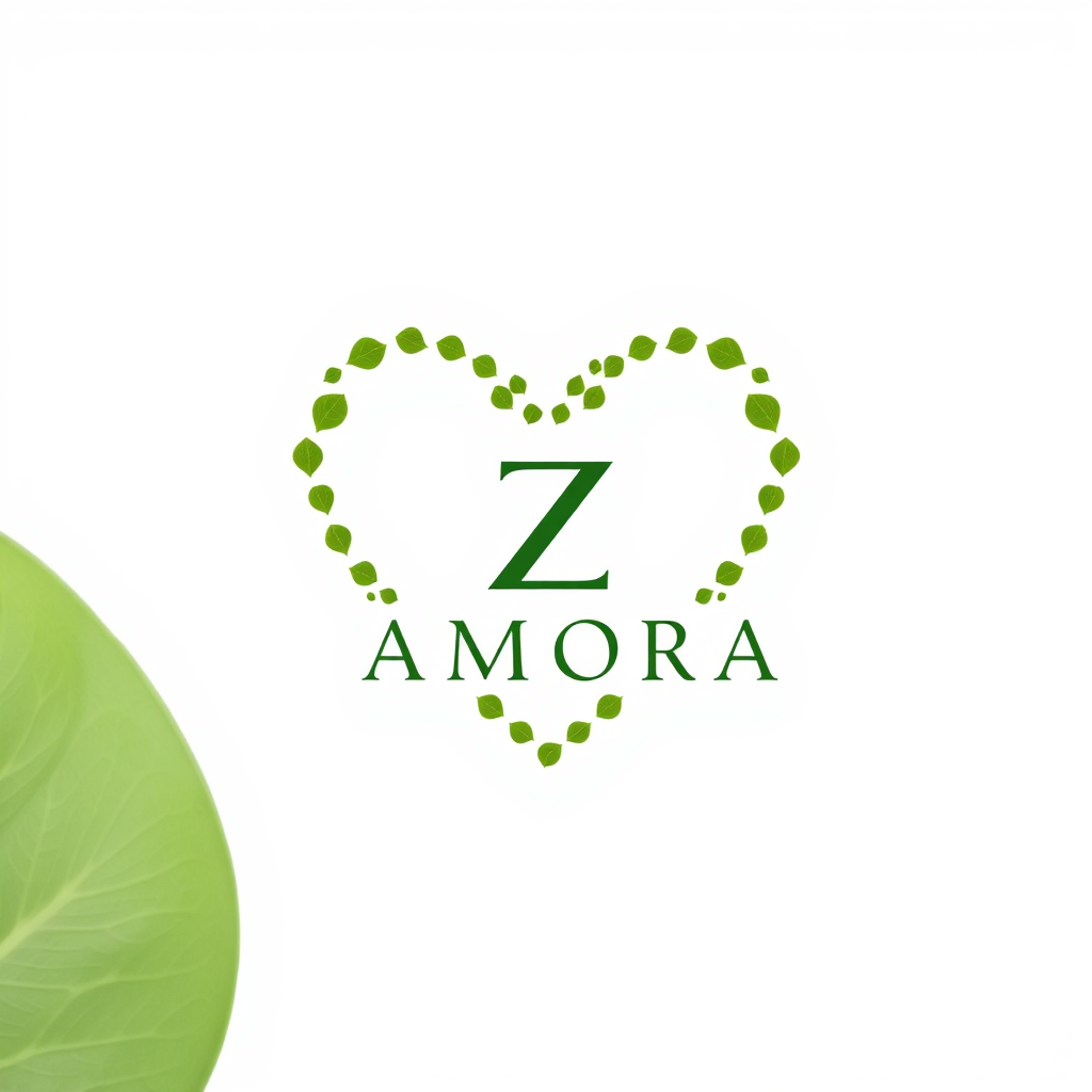 Main logo studio: Diseña un logo minimalista y elegante para una marca mexicana de amaranto llamada “Z AMORA”. Crea un corazón formado por pequeñas semillas de amaranto