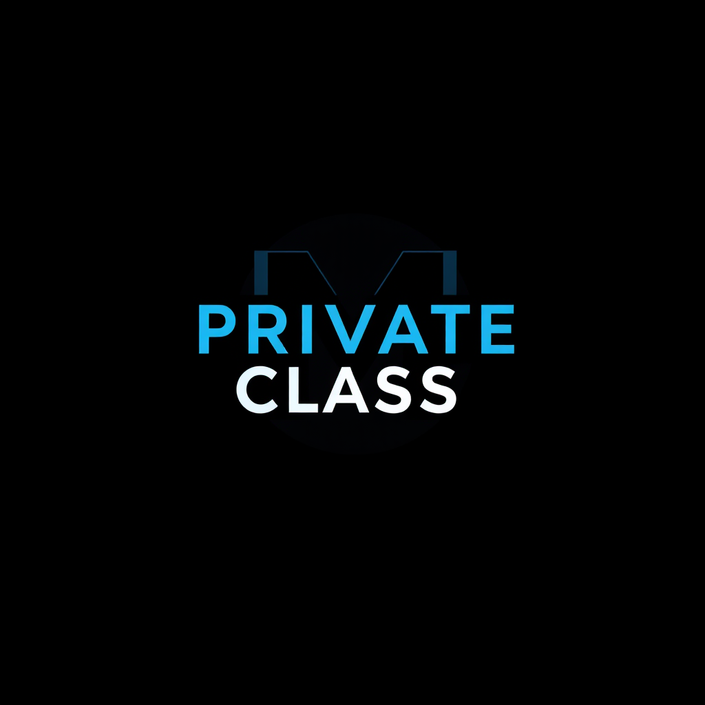 Main logo studio: My brand is private class. Use M as main logo. The color is black, blue darker, and light background. Make it modern style