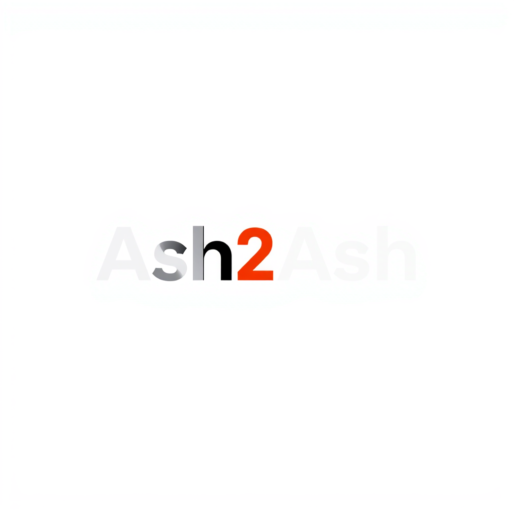 Wordmark Logo idea: wordmark logo of Ash2Ash , bold clean typography, flat vector logo, centered, solid white background, high contrast, professional brand identity
