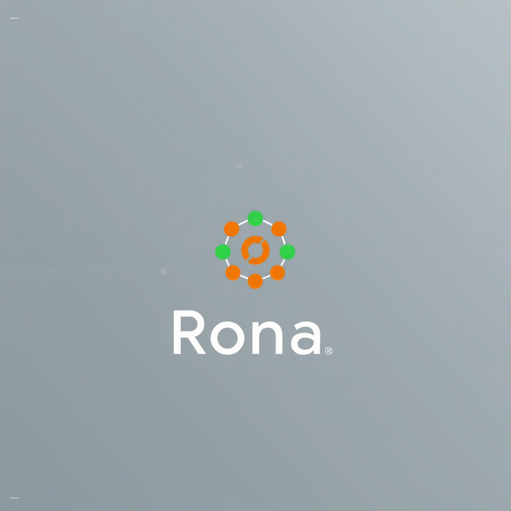 Main logo studio: Create a premium minimalist vector logo for “Rona ERP”. Use a small circular symbol with a central core and 3–4 connected nodes, representing integrat