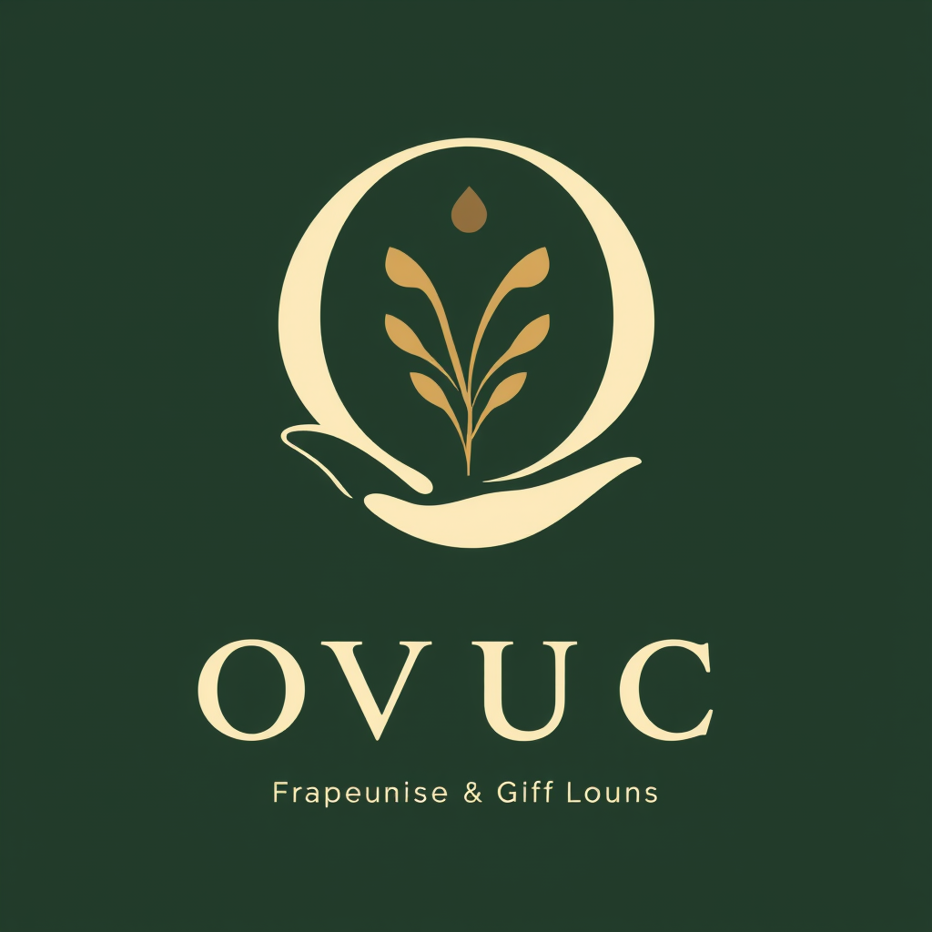 Main logo studio: Create a world-class luxury minimalist logo for “OVUC”, a premium Azerbaijani dried fruit, nuts and gifting brand. Create an abstract symbol subtly co