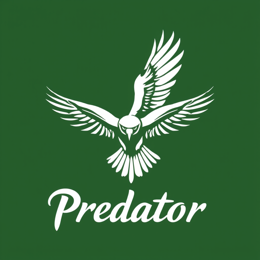Main logo studio: Mein Logo soll so aus sehen : es gibt einen Schrift zu wo steht Predator und darum flogt ein Adler oder ein Falke der Falke sollte Seitlich über den s
