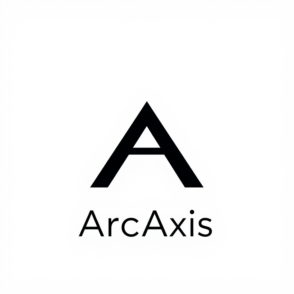 Main logo studio: Create an iconic minimalist logo for “ArcAxis”. Design an abstract geometric mark built around a precise vertical axis combined with an elegant asymme