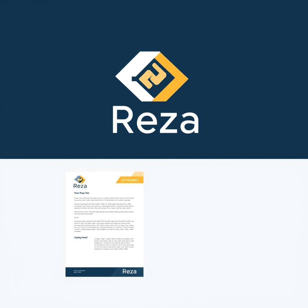 Main logo studio: Design me a completely professional logo for a commercial and business company named Reza, along with a very stylish and neat letterhead.