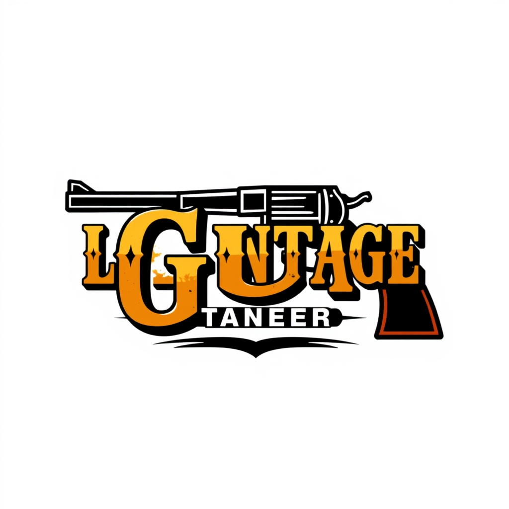 Wordmark Logo idea: wordmark logo of Schriftzug: Lil Vintage Gun,kräftiger, frecher, Western, Gold + Dunkelrot + Schwarz, dynamische Pinselstriche, markante Schrift, nur