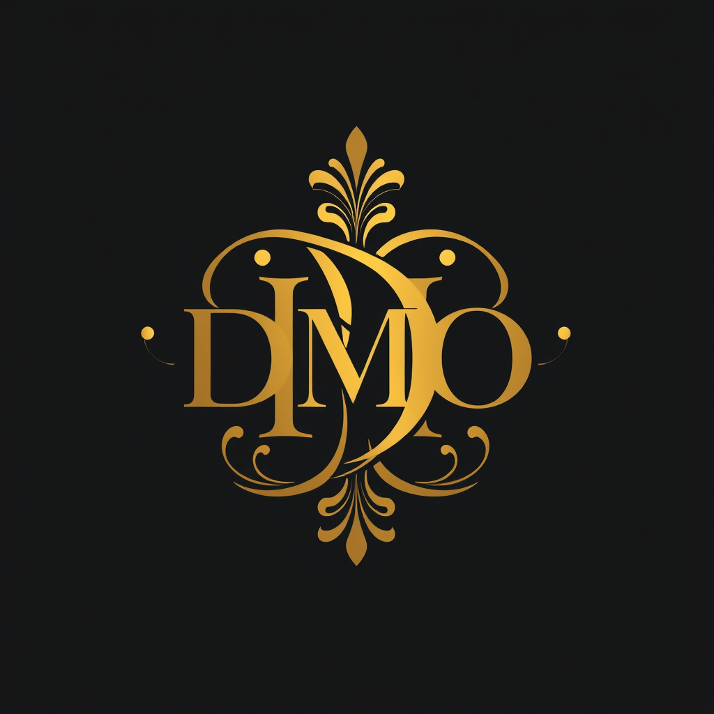 Main logo studio: elegant monogram logo combining letters DMO, gold, luxury brand