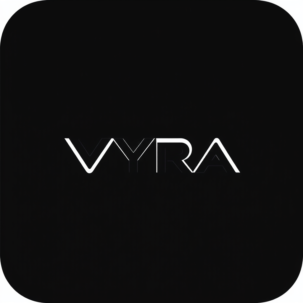 Main logo studio: Create a modern and highly memorable logo for a fitness mobile app called "VYRA". Design a unique abstract symbol representing energy, movement and pr