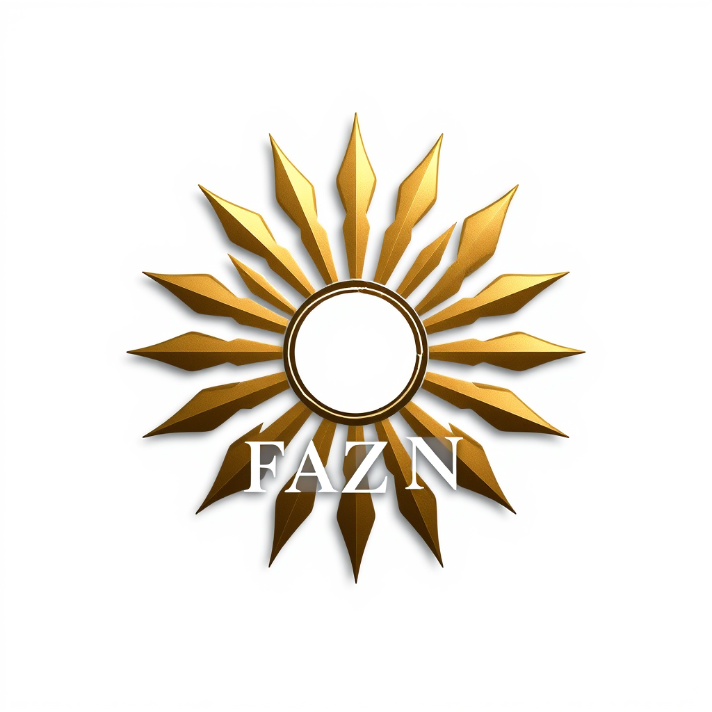 Main logo studio: Design a premium luxury logo for “FAZN”. A minimalist sun with a subtle metallic shine, solid white background, elegant typography, sophisticated and 