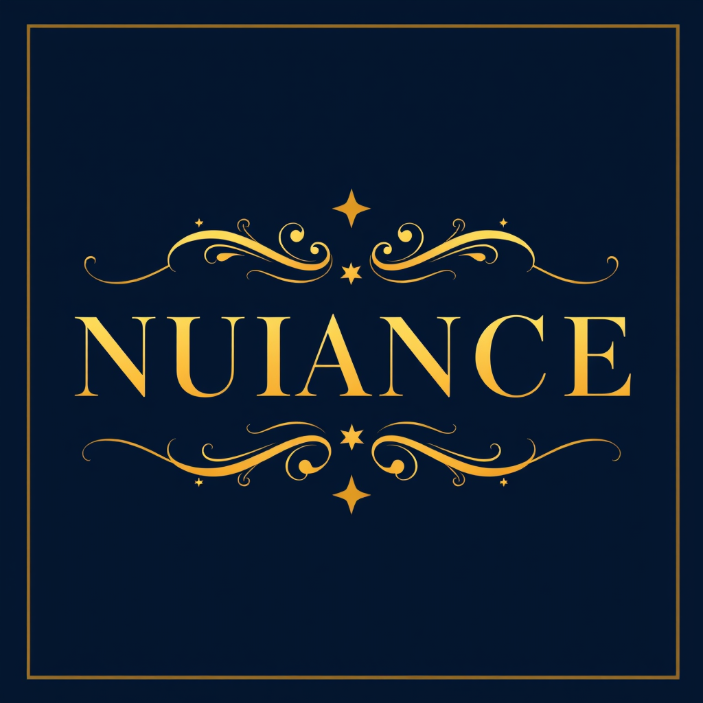 Main logo studio: Create a stunning luxury logo for **NUANCE**. Use a **rich deep navy-blue background, clearly blue not black**. Write **NUANCE** in an ultra-elegant, 