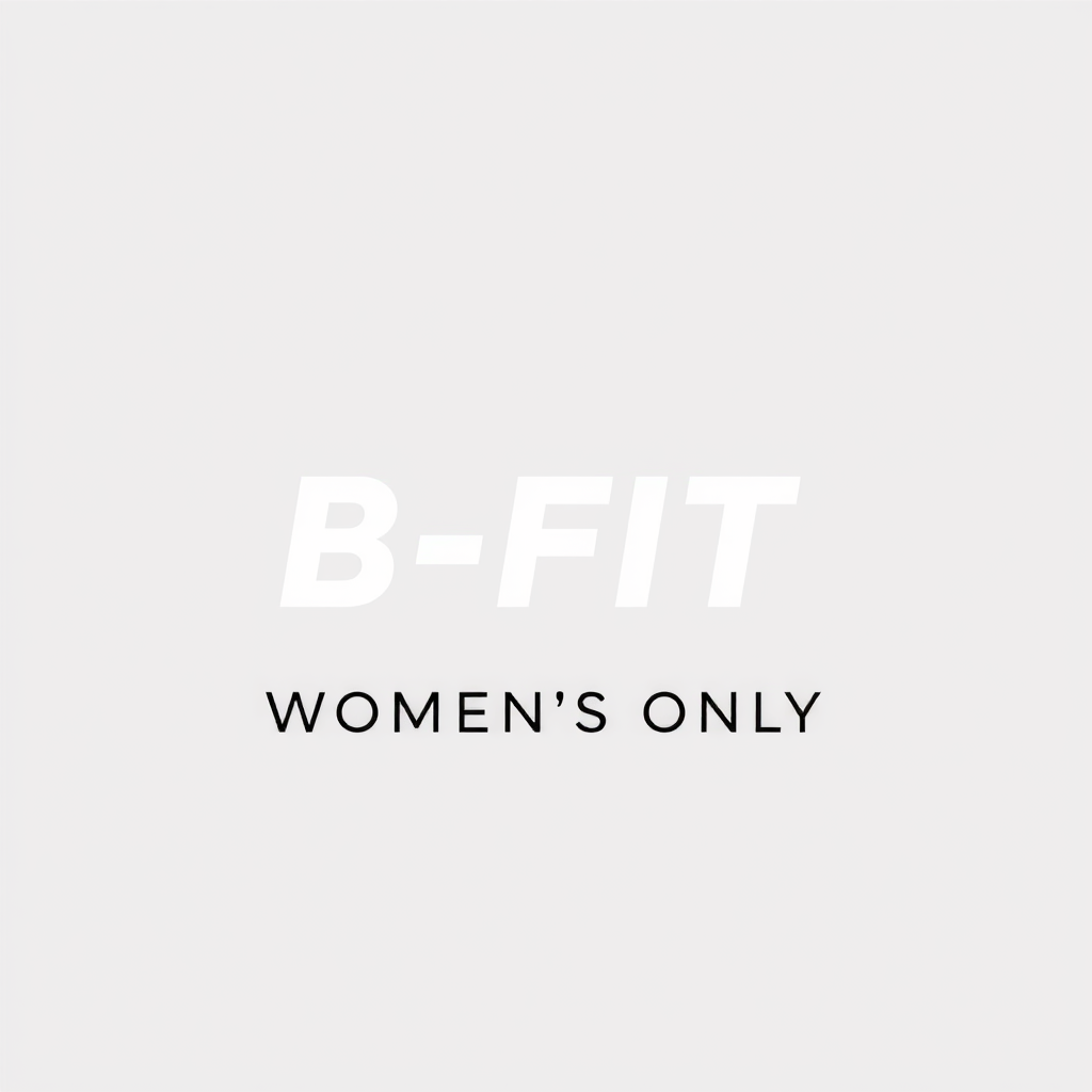Main logo studio: Modern, minimalist logo for B-FIT Women’s Only, a professional women’s fitness studio. Make the B a unique, powerful custom symbol representing streng