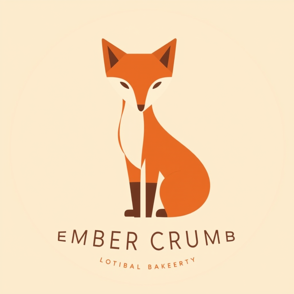 Main logo studio: minimal geometric fox logo for a small bakery called Ember Crumb, terracotta and cream