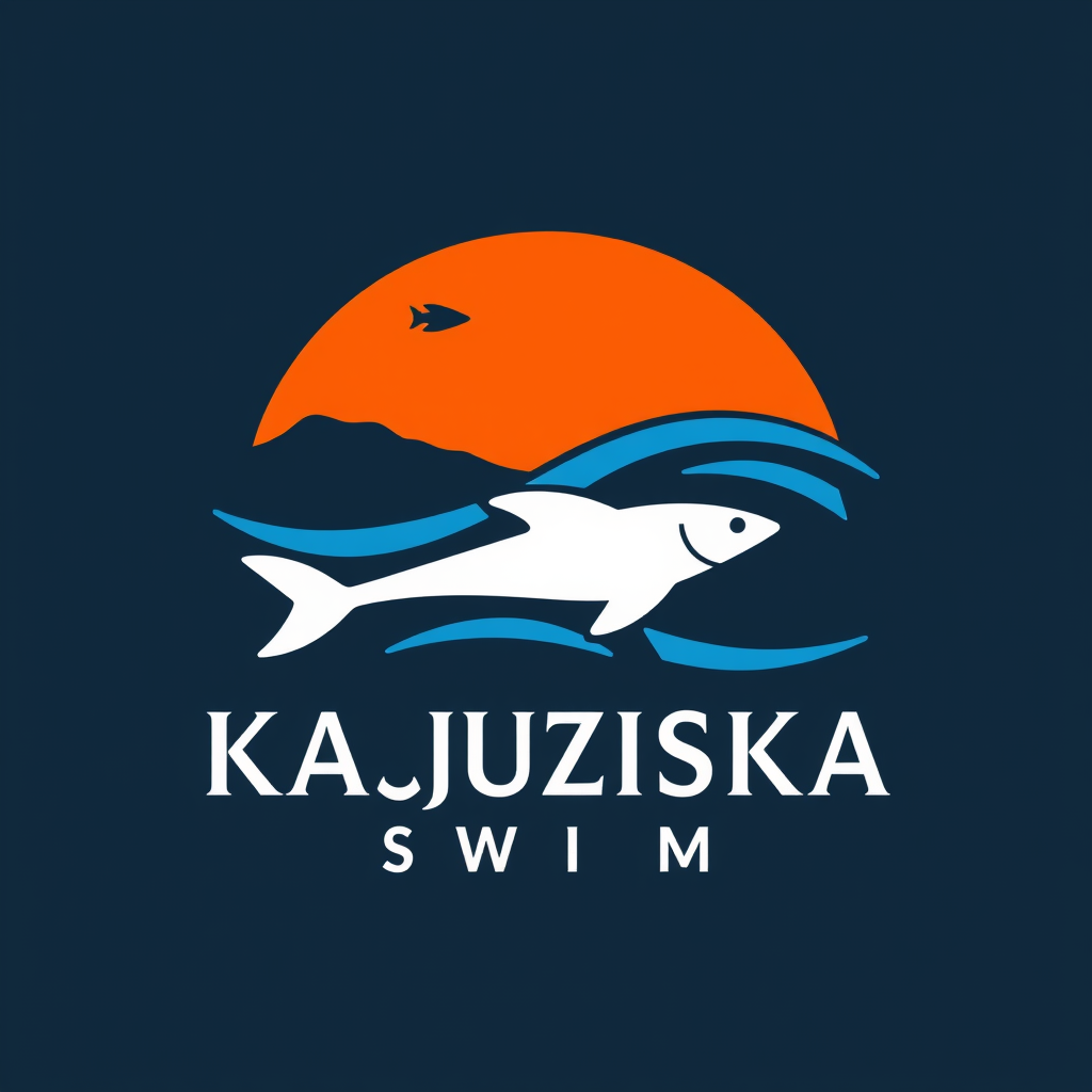 Main logo studio: "KAŁUZIŃSKA SWIM" i need logo with ocean, swim and name job, color: blue, black land white