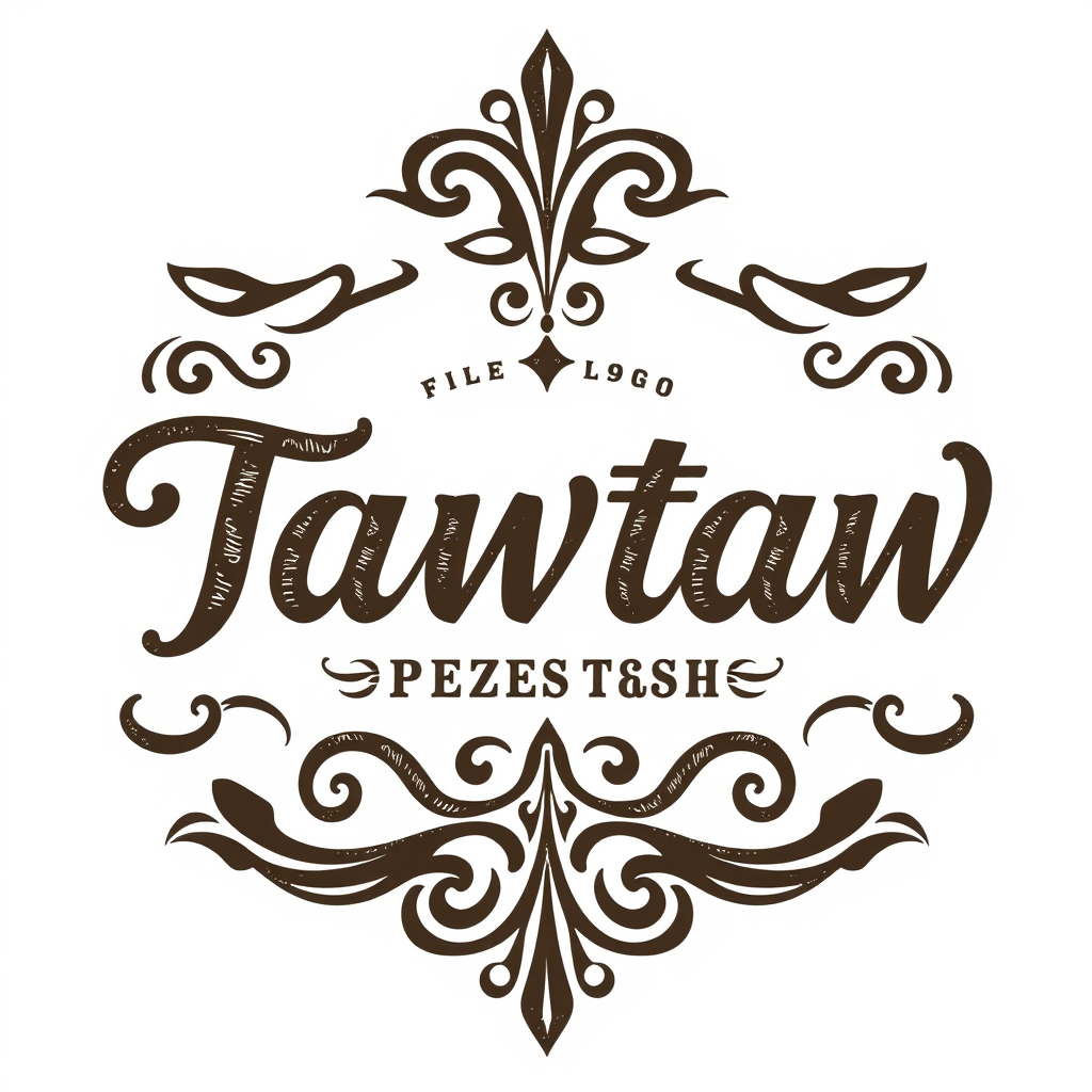 Vintage Logo idea: vintage retro logo for Tawtaw , classic retro design, aged typography, hand-drawn vintage illustration style, ornamental flourishes, weathered texture