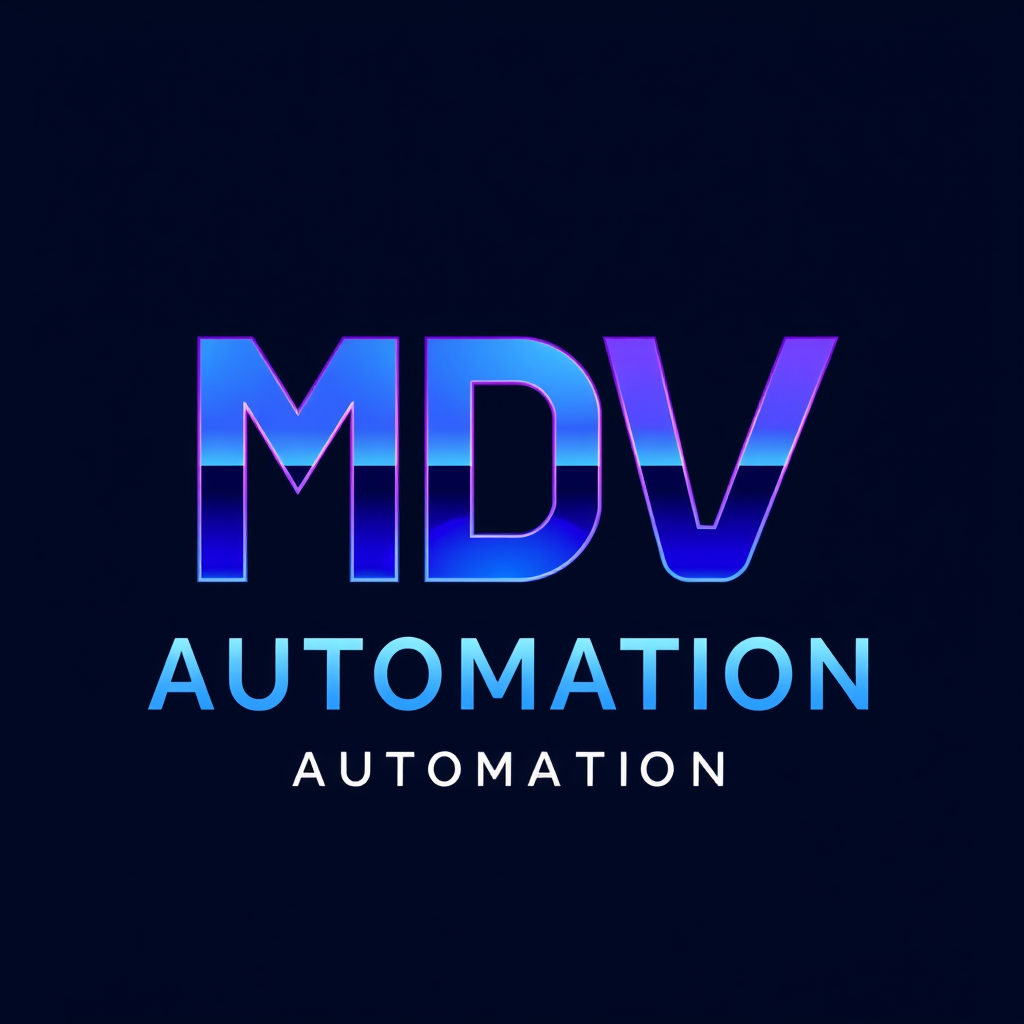 Main logo studio: Create a premium MDV Automation logo. EXACT name: MDV Automation. Create ONE compact connected M+D+V monogram. M and D must be very close; D and V mus