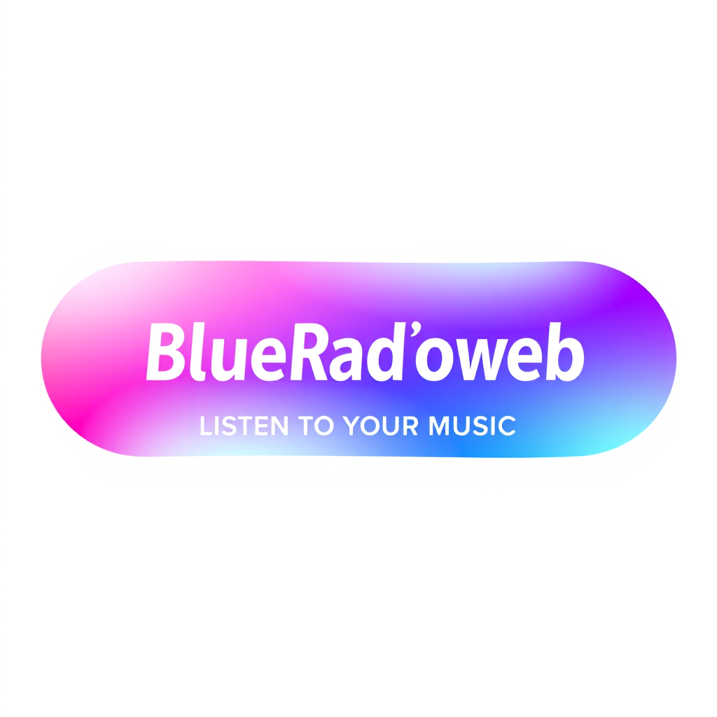 Gradient Logo idea: gradient logo for Générer un logo radio de forme rectangulaire et écrit en 3D BLUERADIOWEB en blanc avec le slogan LISTEN TO YOUR MUSIC en blanc , smo