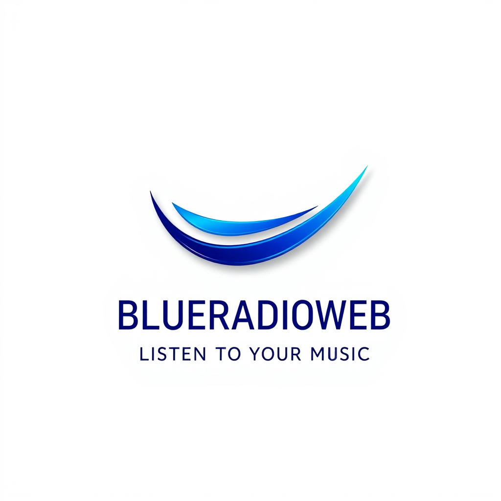 3D Logo idea: 3D logo for BLUERADIOWEB LISTEN TO YOUR MUSIC simple abstract swoosh mark logo for a fintech company, gradient indigo , three-dimensional render, real