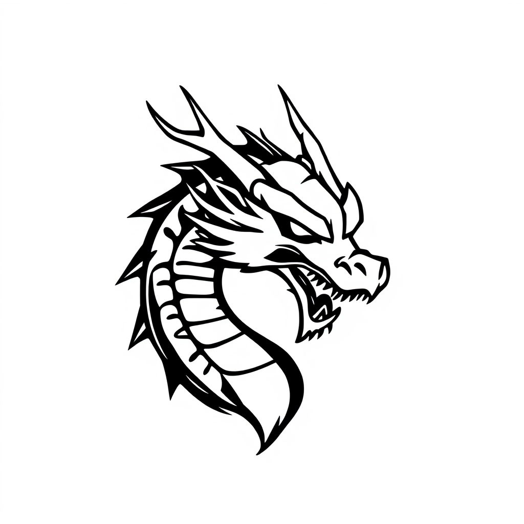 Main logo studio: dragon head black over white minimalist only one line