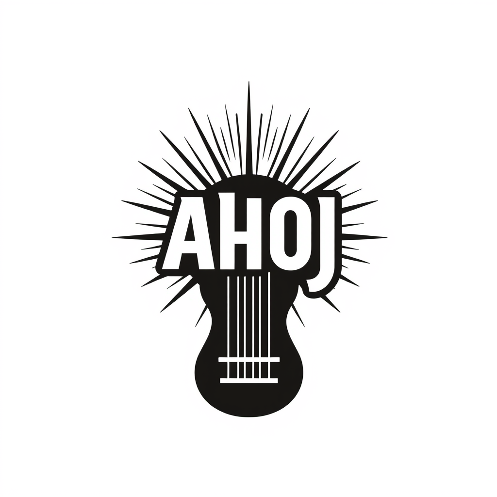 Wordmark Logo idea: wordmark logo of Ahoj, potřebuju si nechat vyrobit nálepku na kytaru. Budu hrát u obřadu na svatbě. Budu mít sunburst tele a nálepka má být v horním r