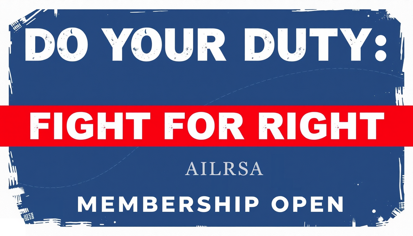 Main logo studio: AILRSA | BTTR BRANCH | DO YOUR DUTY • FIGHT FOR RIGHT | JOIN AILRSA — MEMBERSHIP OPEN