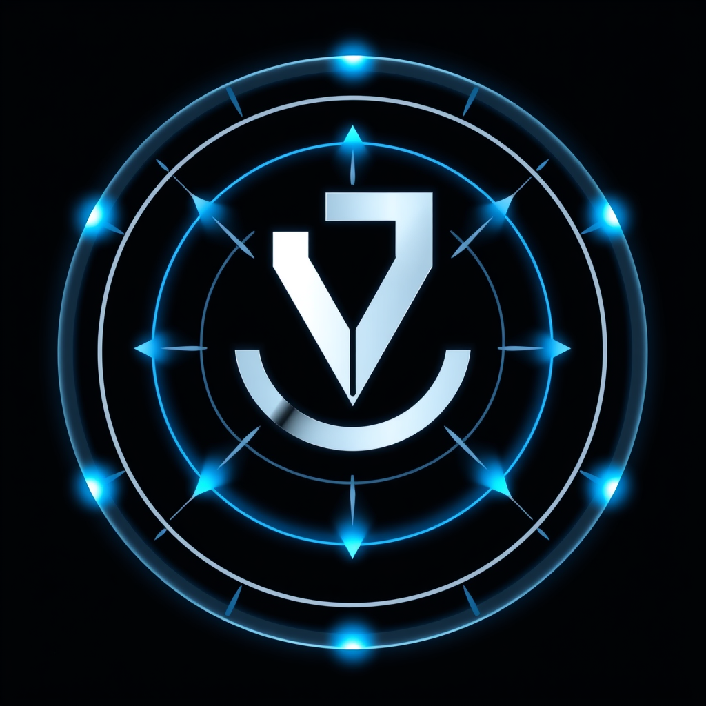 Main logo studio: Premium futuristic AI assistant logo for JARVIS. Create a minimal geometric J monogram combined with an intelligent digital core/orbit. Sophisticated,