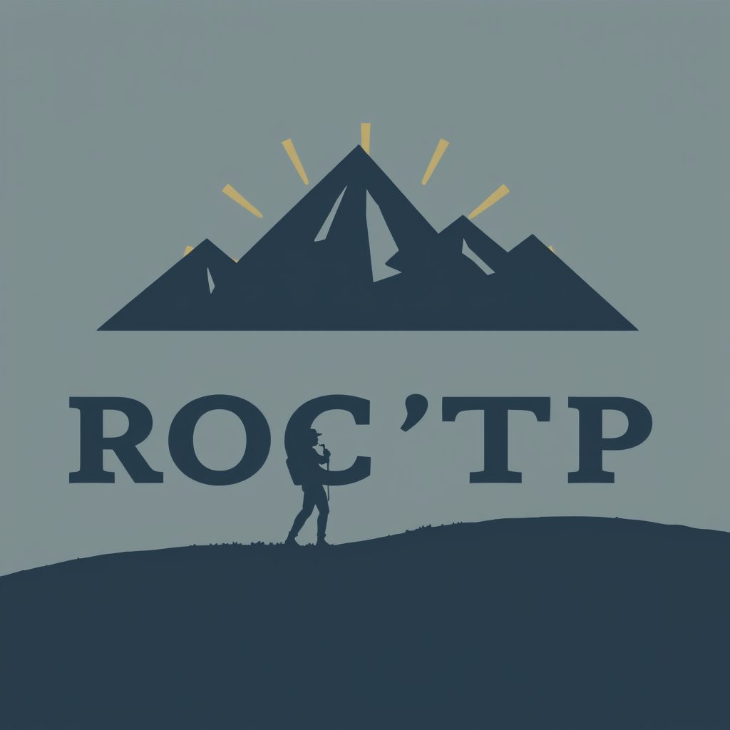 Main logo studio: logo nom ROC'TP entreprise terrassement croquis godet micro pelle